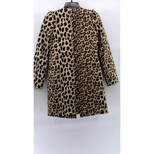 ZARA Women’s Tan-Black Animal Print Snap-Button Long Sleeve Collarless Coat SZ S