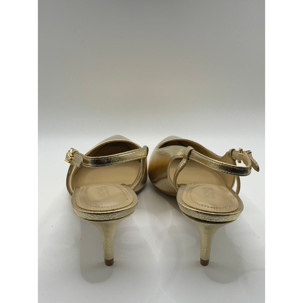 MICHAEL MICHAEL KORS Women's Pale Gold Doreen Kitten-Heel Pointed-Toe Heels SZ 9