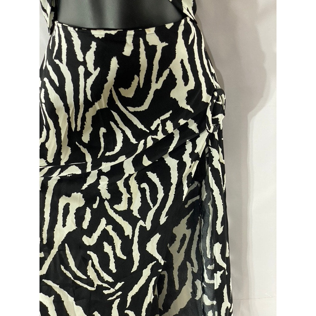 NASTY GAL Women's Black-White Zebra Print Cutout Halter-Neck Maxi Dress SZ 6