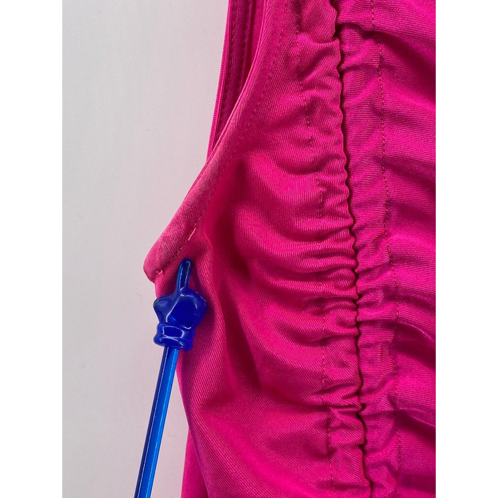 IRIS Women’s Fuchsia Scrunched Crewneck Sleeveless Drawstring Hem Mini Dress SZS