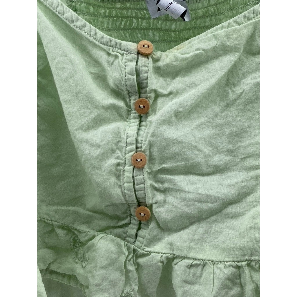 ZARA Women’s Mint Green Embroidered Eyelet Puff-Sleeve Crop Top SZ M