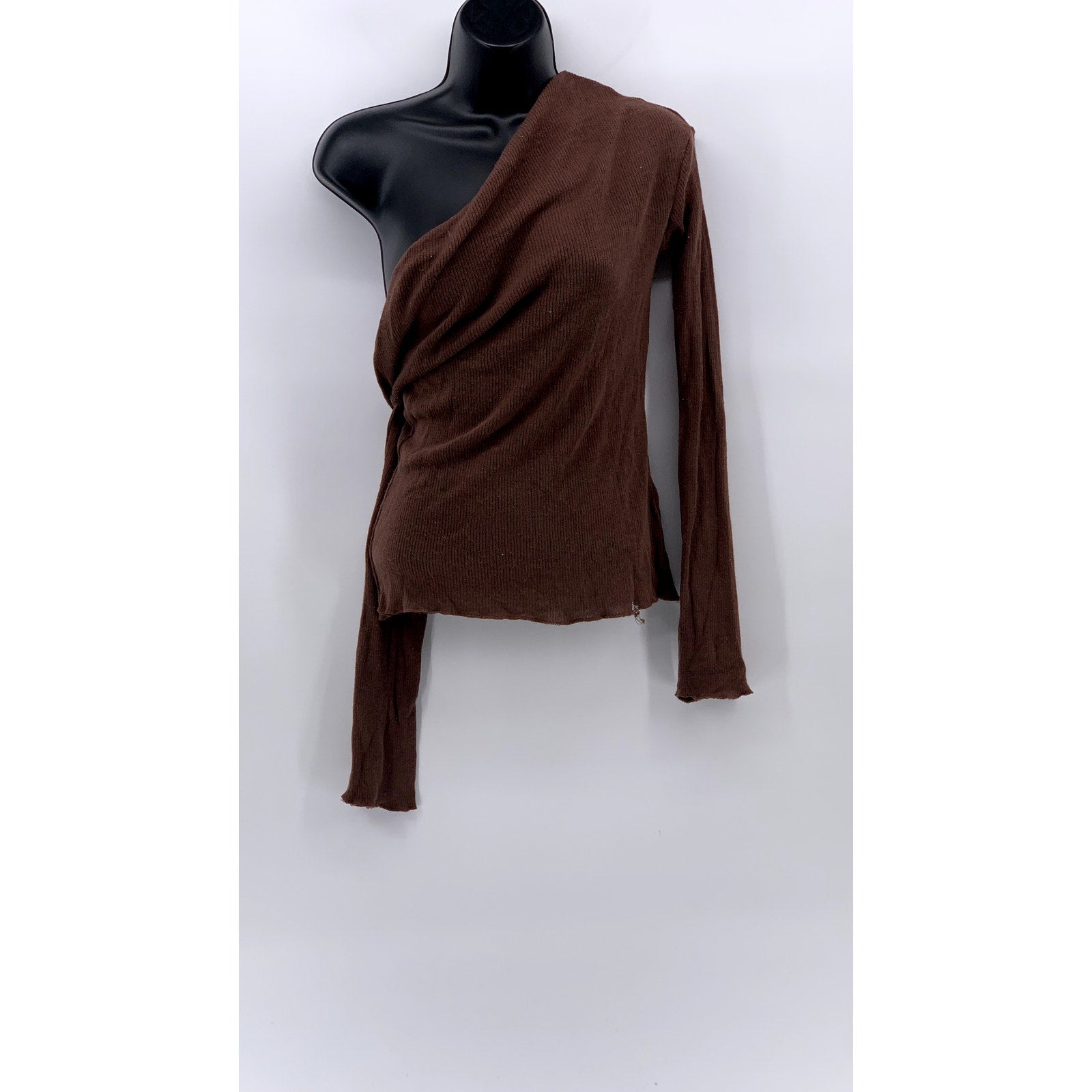 BAYSE Women's Brown Knit One-Shoulder Long Sleeve Knit Top SZ M