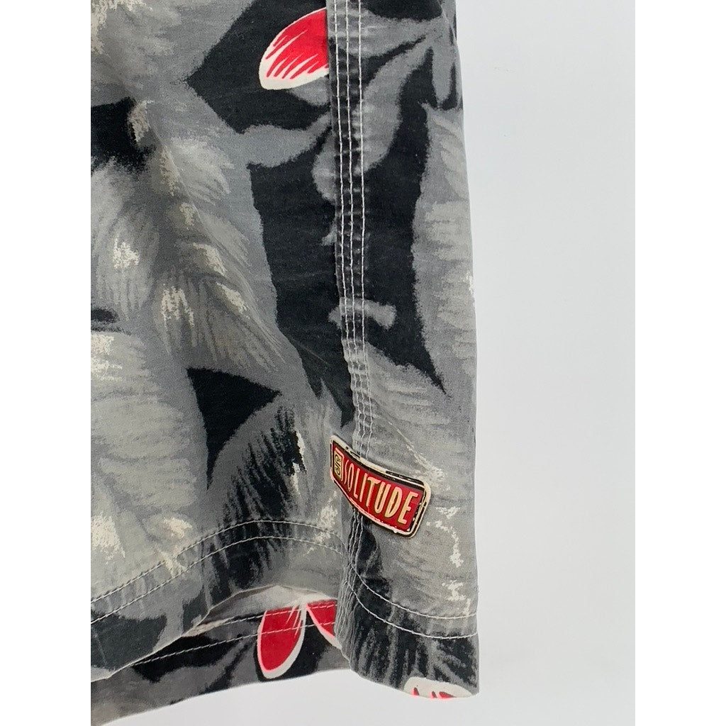 SOLITUDE Men's Hawaiian Tropical Floral Black/Red Grey Swim Board Shorts SZ 38