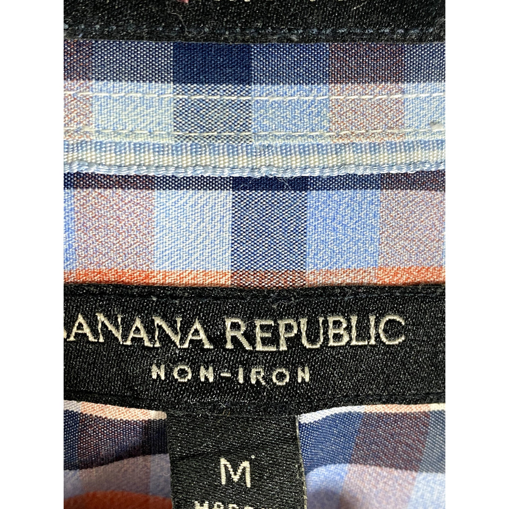 BANANA REPUBLIC Men's Orange/Blue Tri-Tone Gingham Grant Fit Button-Up Shirt SZM