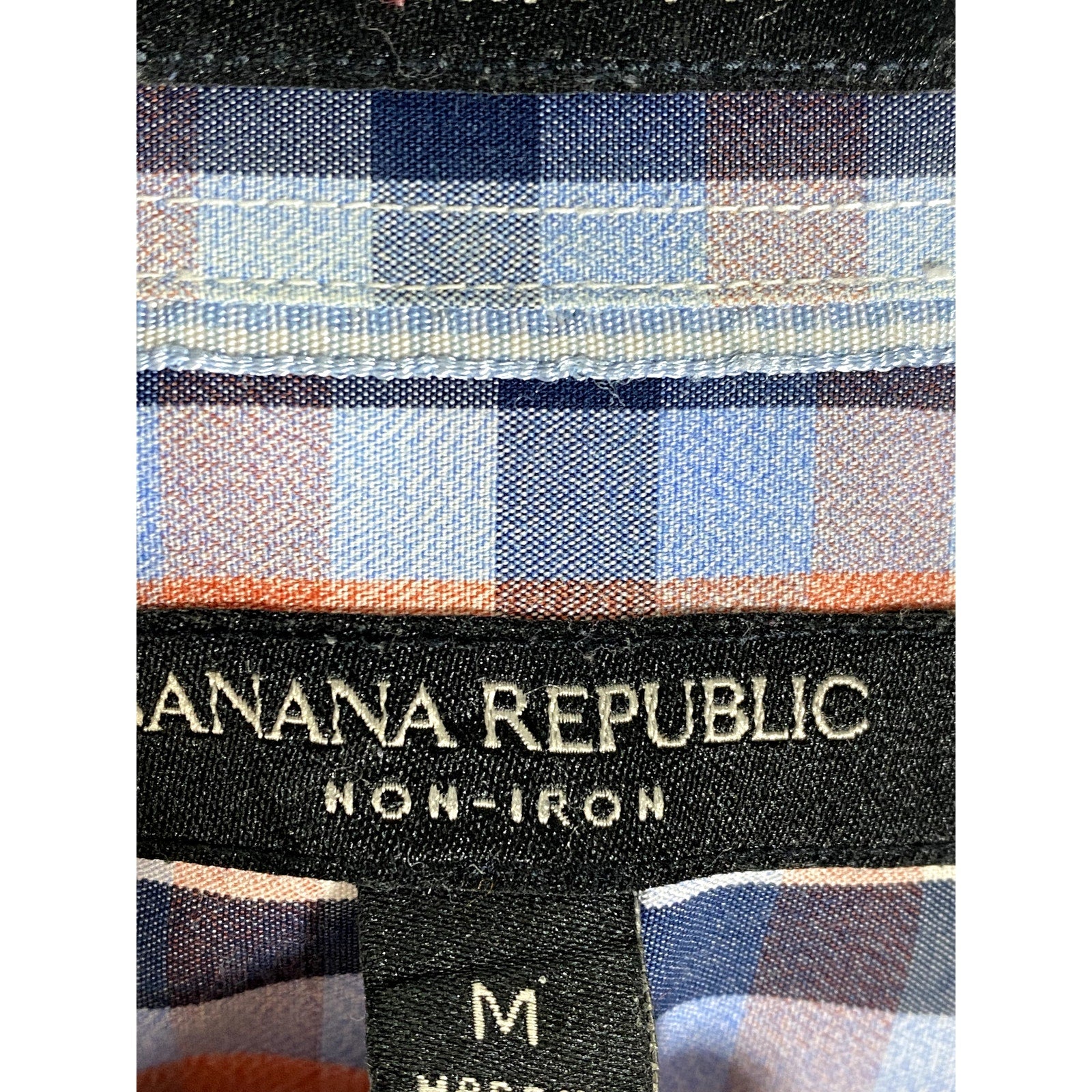 BANANA REPUBLIC Men's Orange/Blue Tri-Tone Gingham Grant Fit Button-Up Shirt SZM