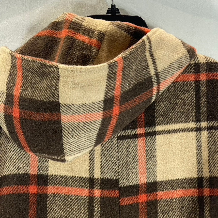 COCO + CARMEN Women's Hooded Brown Plaid Toggle Poncho Ruana OS
