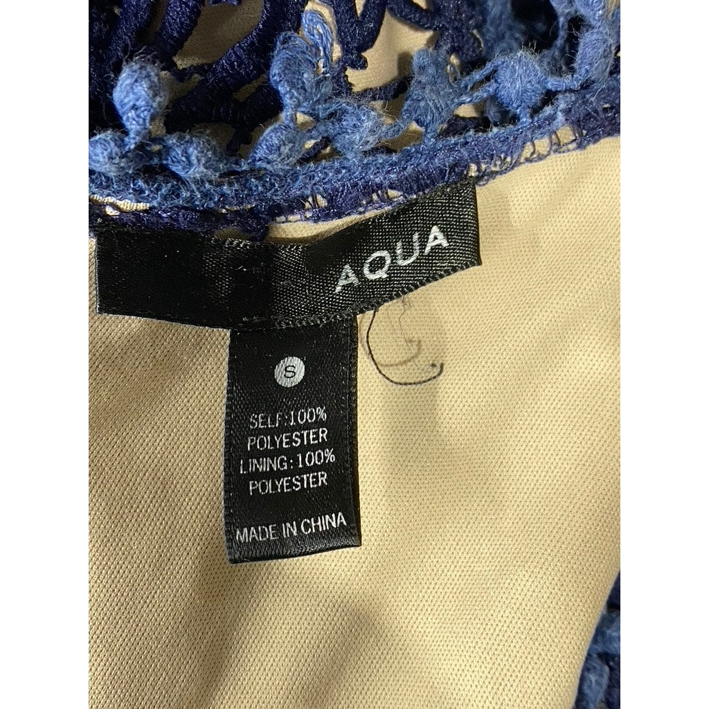 AQUA Women's Navy/Nude Eyelet Lace-Trim Sleeveless A-Line Mini Dress SZ S