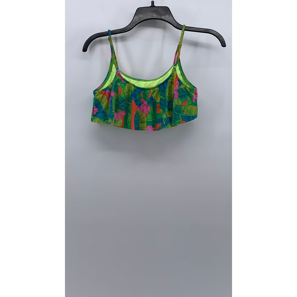 FARM Women's Floral Ruffle Spaghetti Strap Scoop Neck Bikini Top SZ M