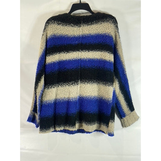 SPARKLE & FADE Women's Blue/Tan Striped V-Neck Long Sleeve Pullover Sweater SZ L