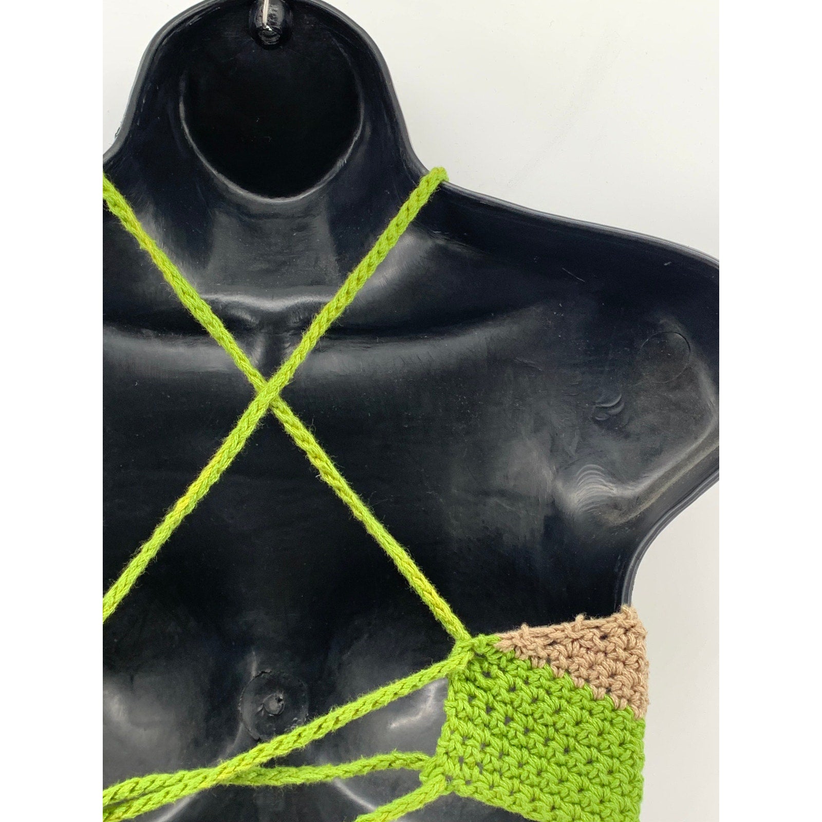 UNBRANDED Women's Green-Brown Crochet Knit Halter Open-Back Crop Top SZ M