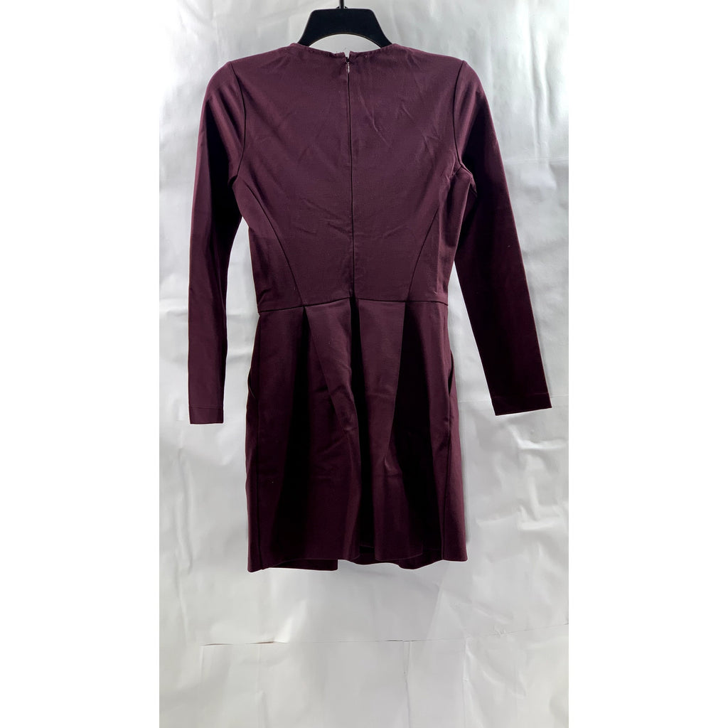 SUNDAY BEST Women's Burgundy Crewneck Long Sleeve A-Line Mini Dress SZ 2