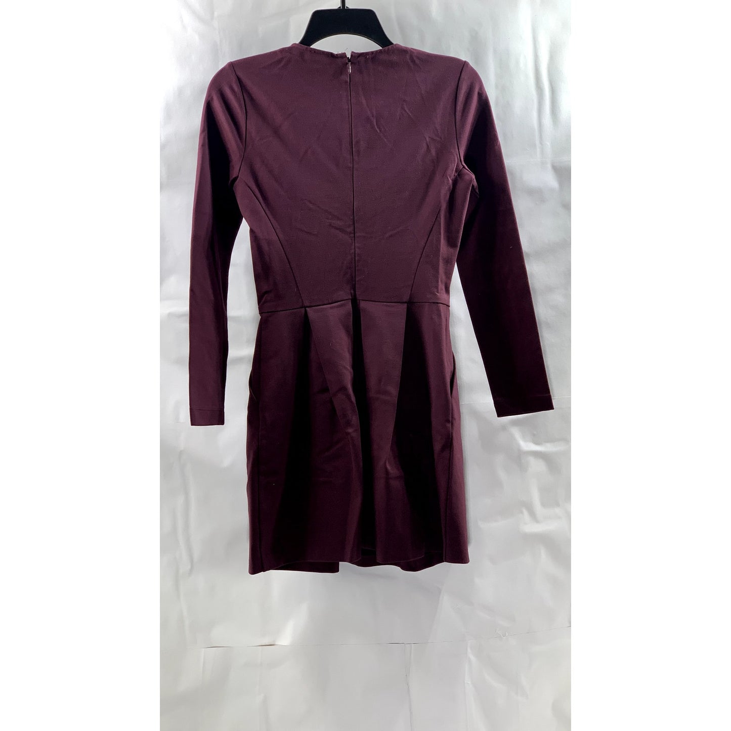 SUNDAY BEST Women's Burgundy Crewneck Long Sleeve A-Line Mini Dress SZ 2
