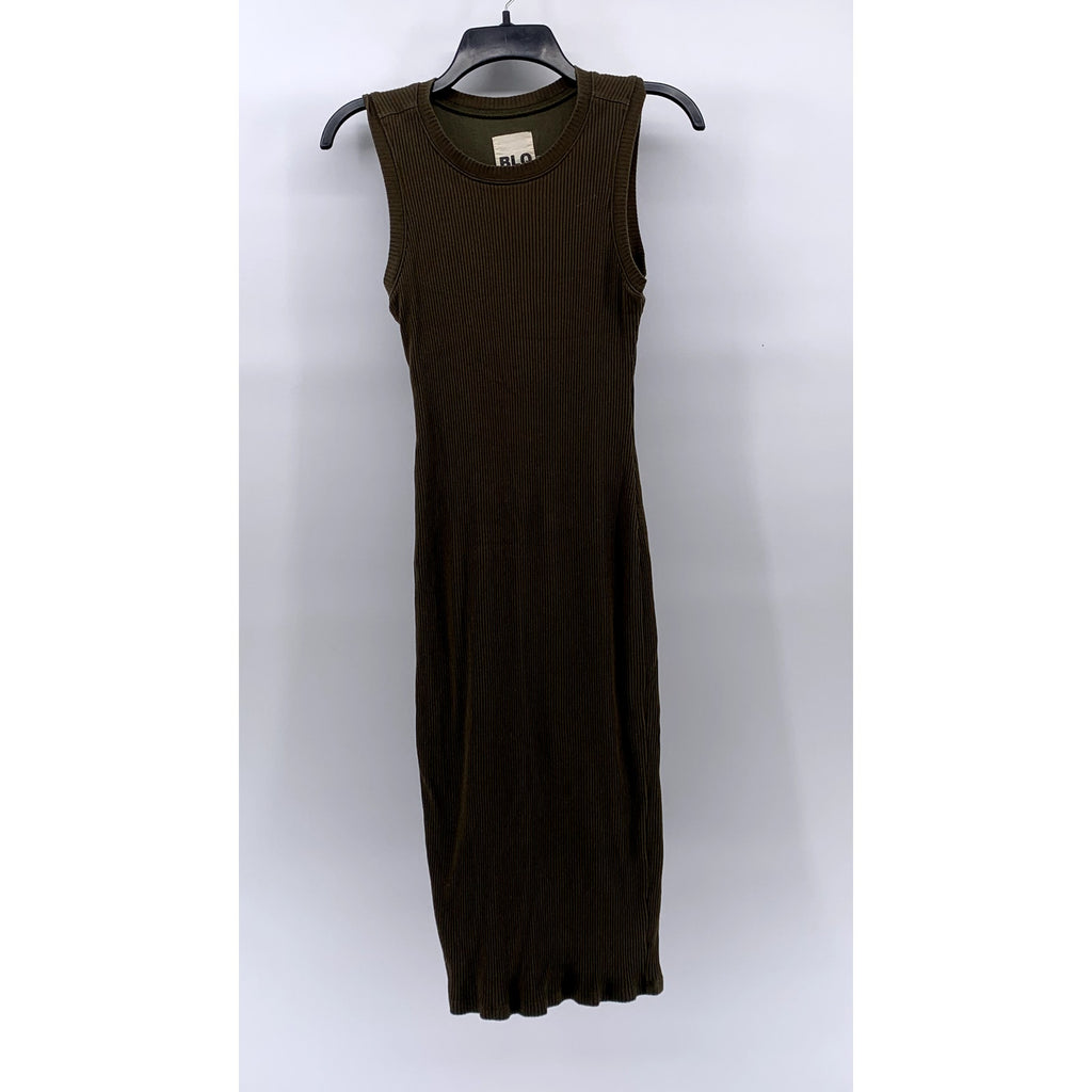 BLQ Women's Olive Green Crewneck Ribbed Sleeveless Heavyweight Maxi Dress SZ S