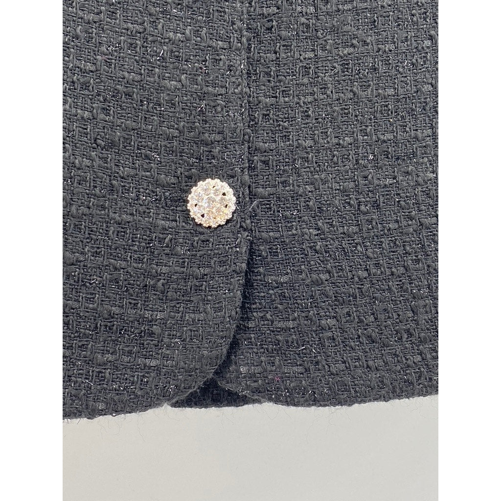 ZARA Women’s Black Tweed Embellished Button-Front Straight Mini Skirt SZ S