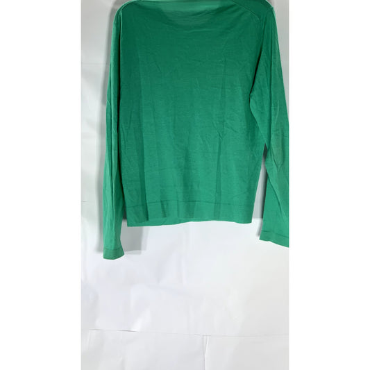 CALVIN KLEIN Collection Women's Green Crewneck Cashmere-Cotton Knit Sweater SZ M