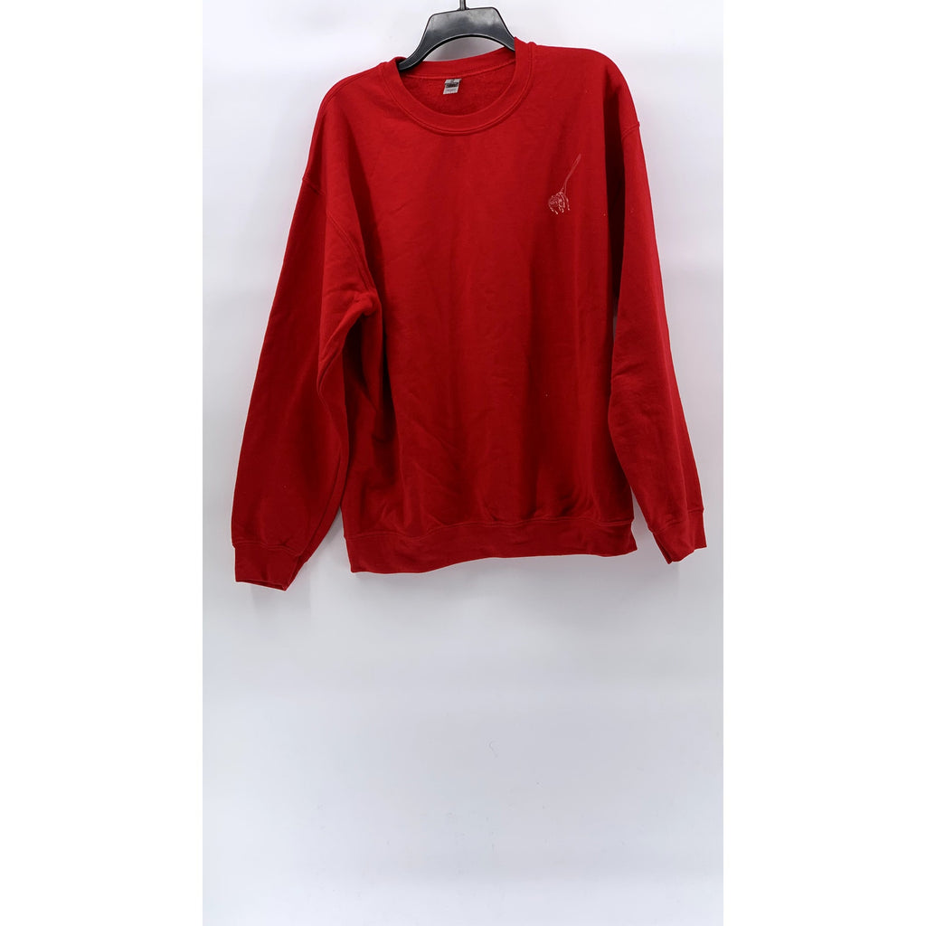 GILDAN Unisex Adult Red Crewneck Heavy Blend Spaghetti Graphic Sweatshirt SZ L