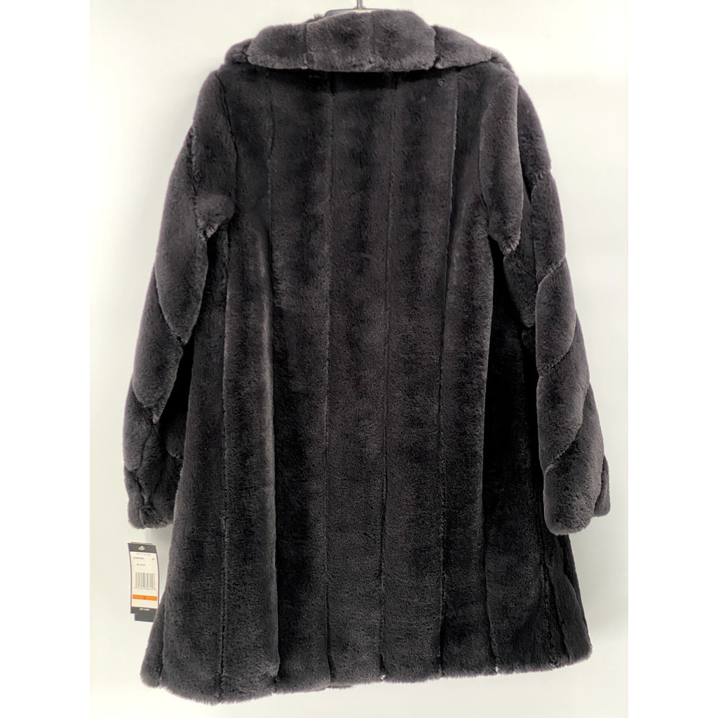 JONES NEW YORK Women's Gray Faux Fur Open Front Coat SZ S