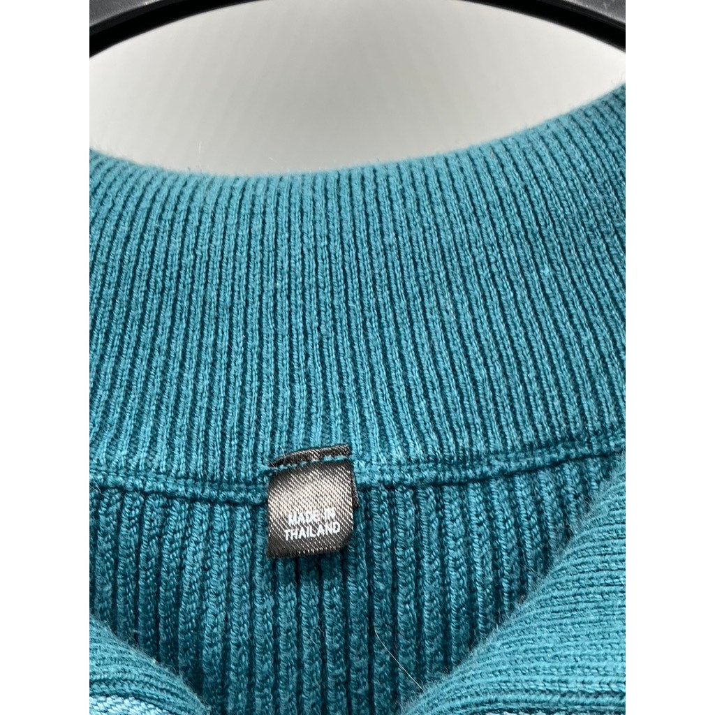 MUIJI Men's Blue-Green Ribbed Stand Collar Long Sleeve Zip-Up Cardigan SZ XL