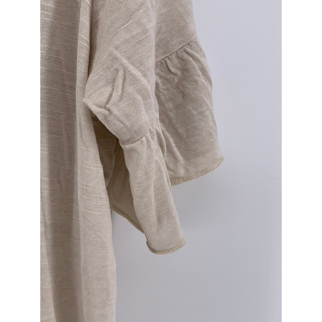 LEVEL EIGHT Women's Beige Crewneck Short Ruffle Sleeve Top SZ L/XL