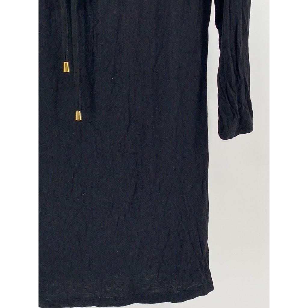 CUPIO Women's Black Lace-Up V-Neck Long Sleeve Top SZ L