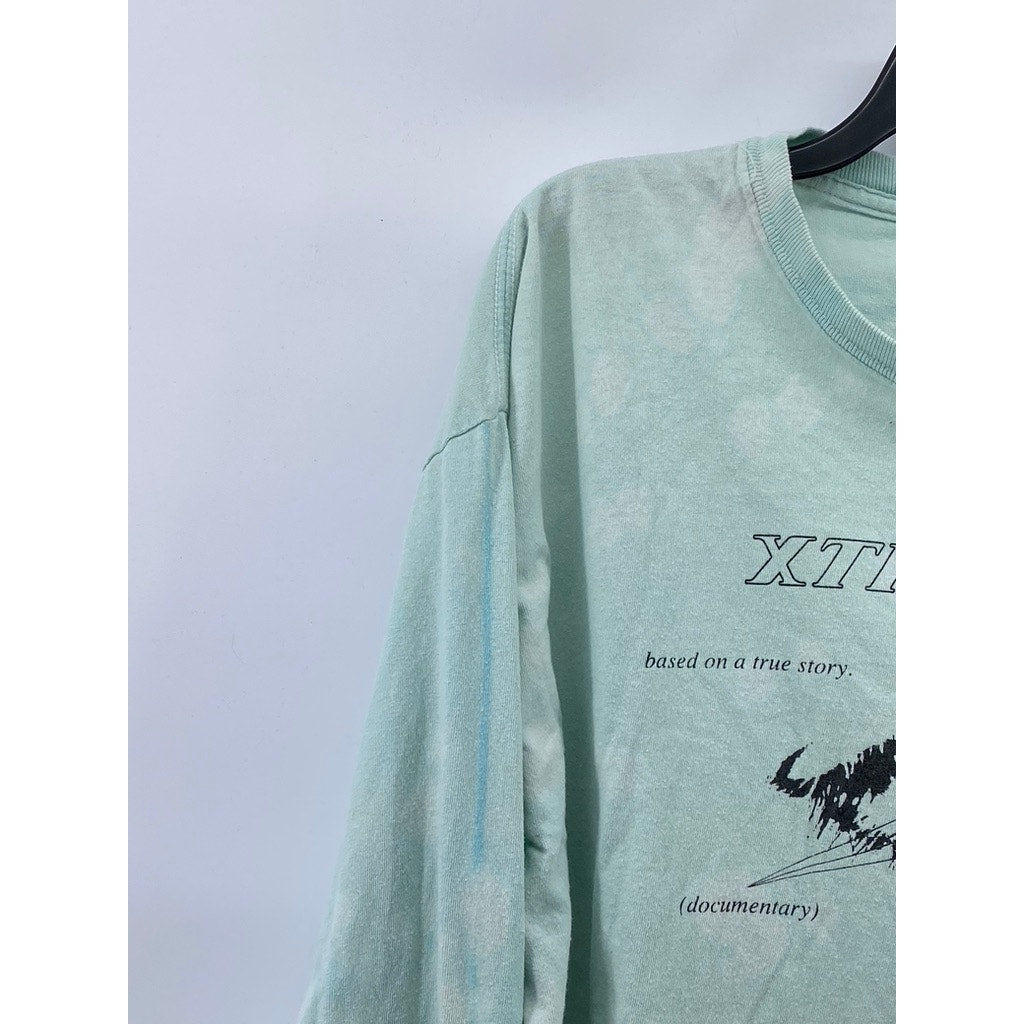 Men's Light Blue Tie-Dye Graphic Crewneck Cotton Long Sleeve Casual T-Shirt SZXL