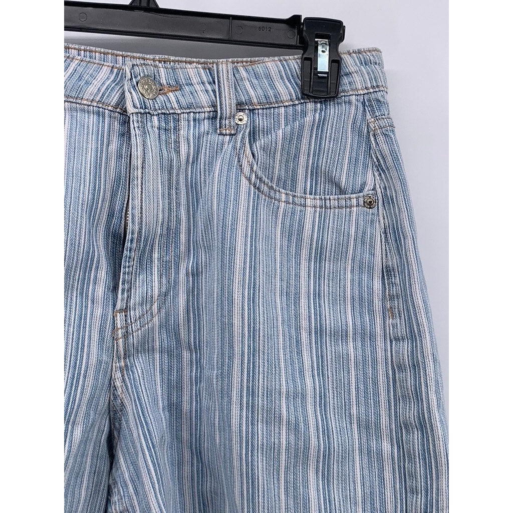 ZARA Women’s Blue-White Striped High-Rise Denim Casual Shorts SZ 27