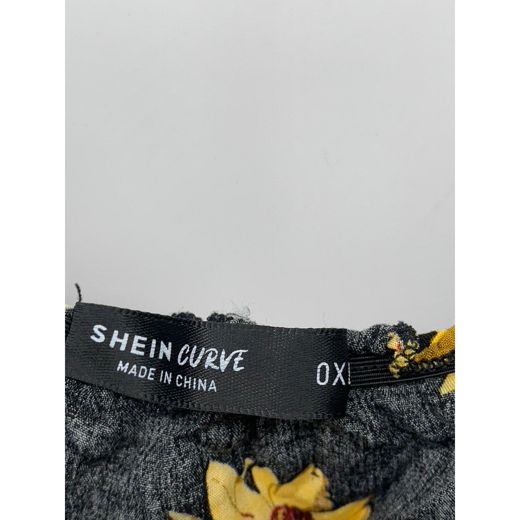 SHEIN CURVE Women's Plus Black Sunflower Crop Top SZ 0X