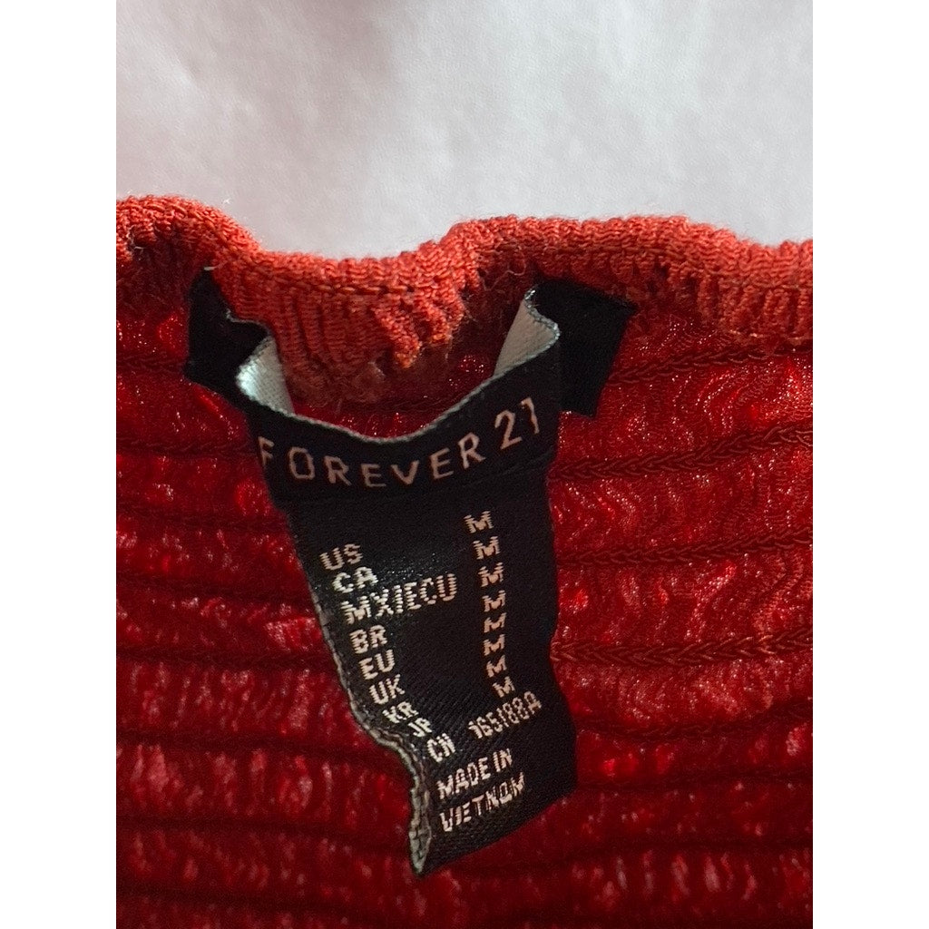 FOREVER 21 Women's Red V-Neck Hook & Loop Short Sleeve Crop Top SZ M