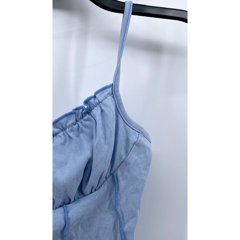 UNBRANDED Women's Light Blue Corset Sweetheart Spaghetti Strap Cropped Top SZ S