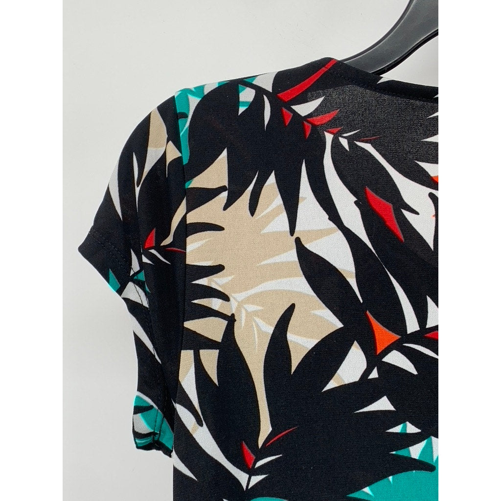 WORTHINGTON Women's Petite Scoop-Neck Multicolor Plant Pattern Shirt SZ S