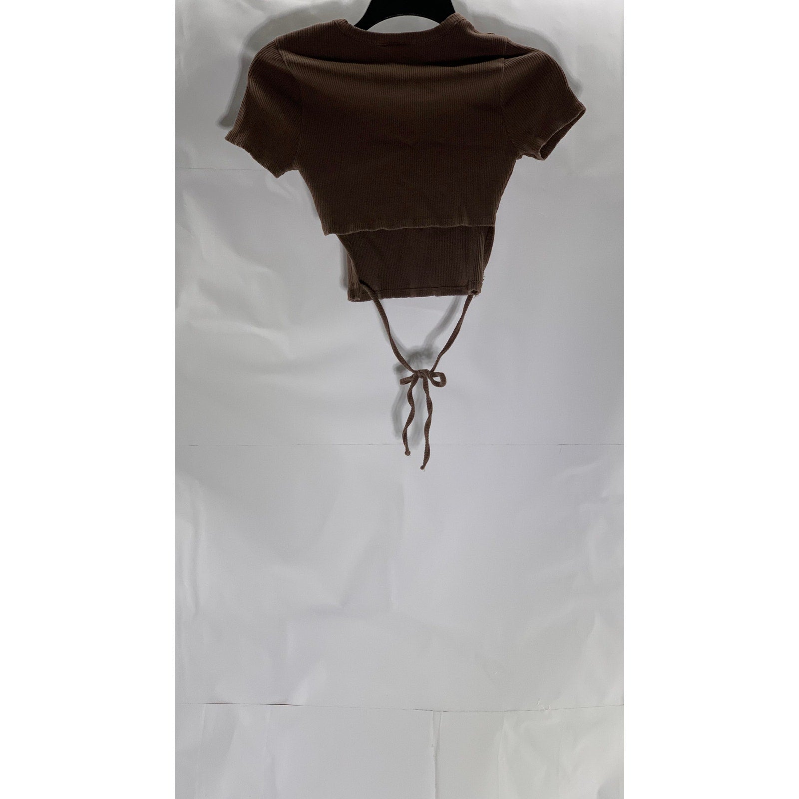 UNBRANDED Women's Brown Cropped Hi-Lo Hem Crew Neck Ribbed Top SZ S