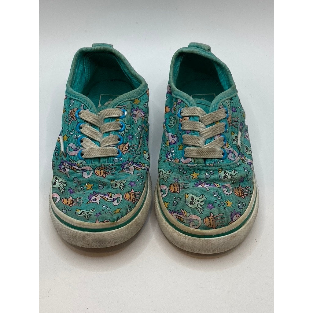 VANS Toddler Girls' Teal Blue Sea Critter Print Lace-Up Classic Sneakers SZ 8.5