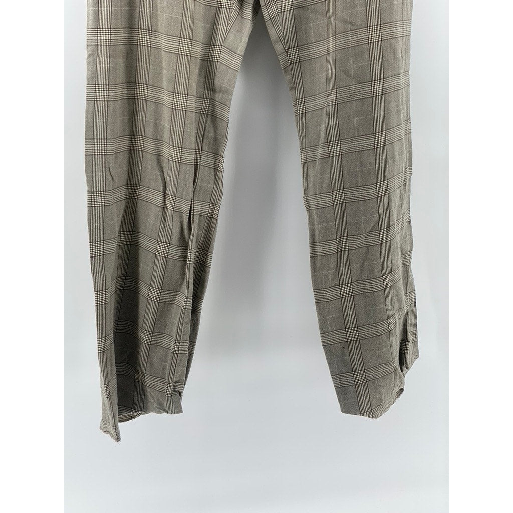 UNBRANDED Women’s Tan Plaid Hook & Bar Straight-Leg Pants SZ 12