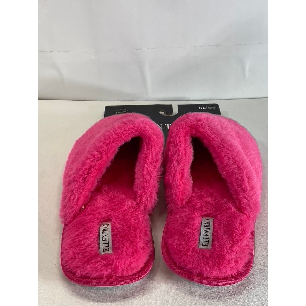ELLEN TRACY Women's Fuchsia Faux-Fur Comfy Round-Toe Memory Foam Slipper SZ XL