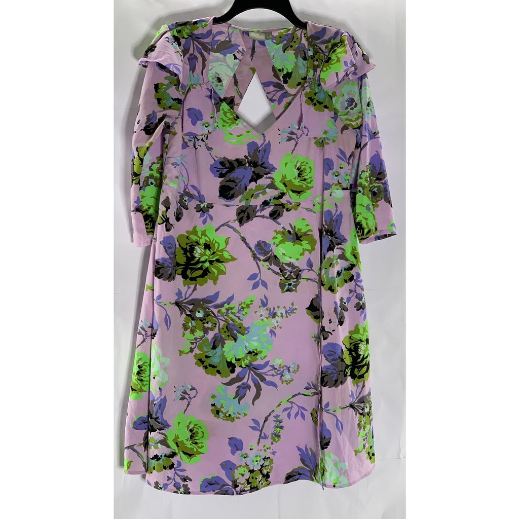 ASOS Women's Lilac Floral V-Neck Ruffle Shoulder Long Sleeve Midi Dress SZ 8