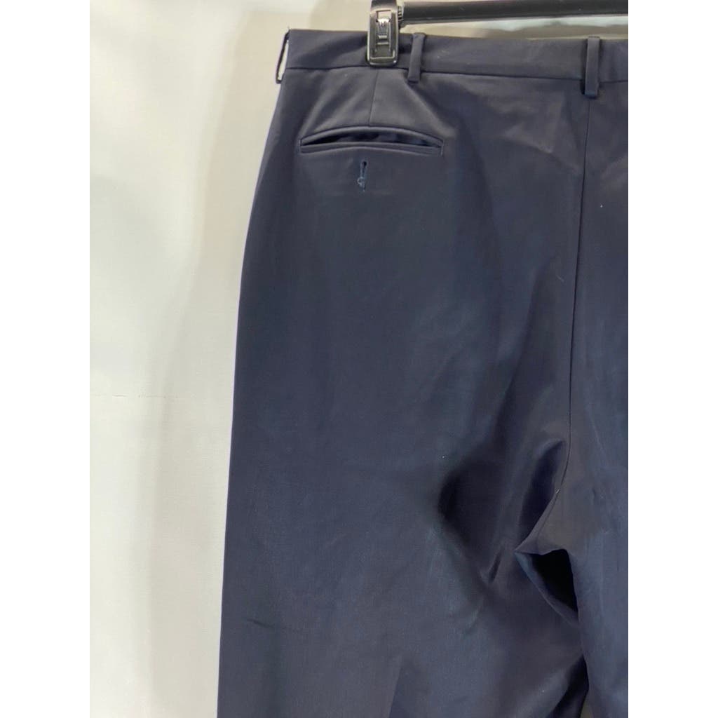 LANDS' END Men's Long Navy Comfort Waist Pleated Wool Cuffed Pant SZ 44L