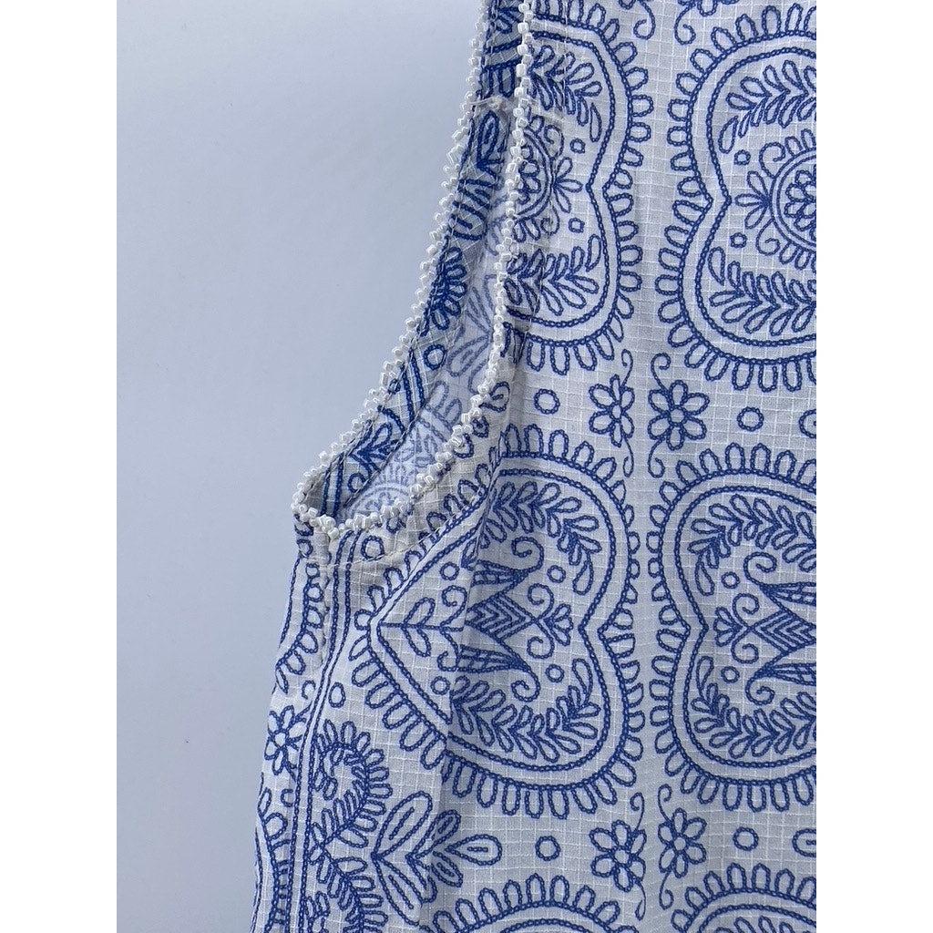 GENERATION Women's Blue-White Printed Sleeveless A-Line Midi Dress SZ 8