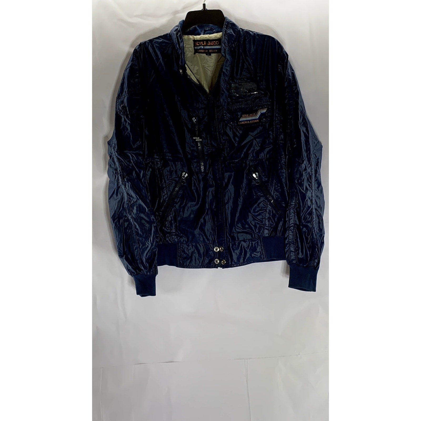 STYLE AUTO Carrera Design Men's Vintage Blue Motor Speed Bomber Jacket SZ L