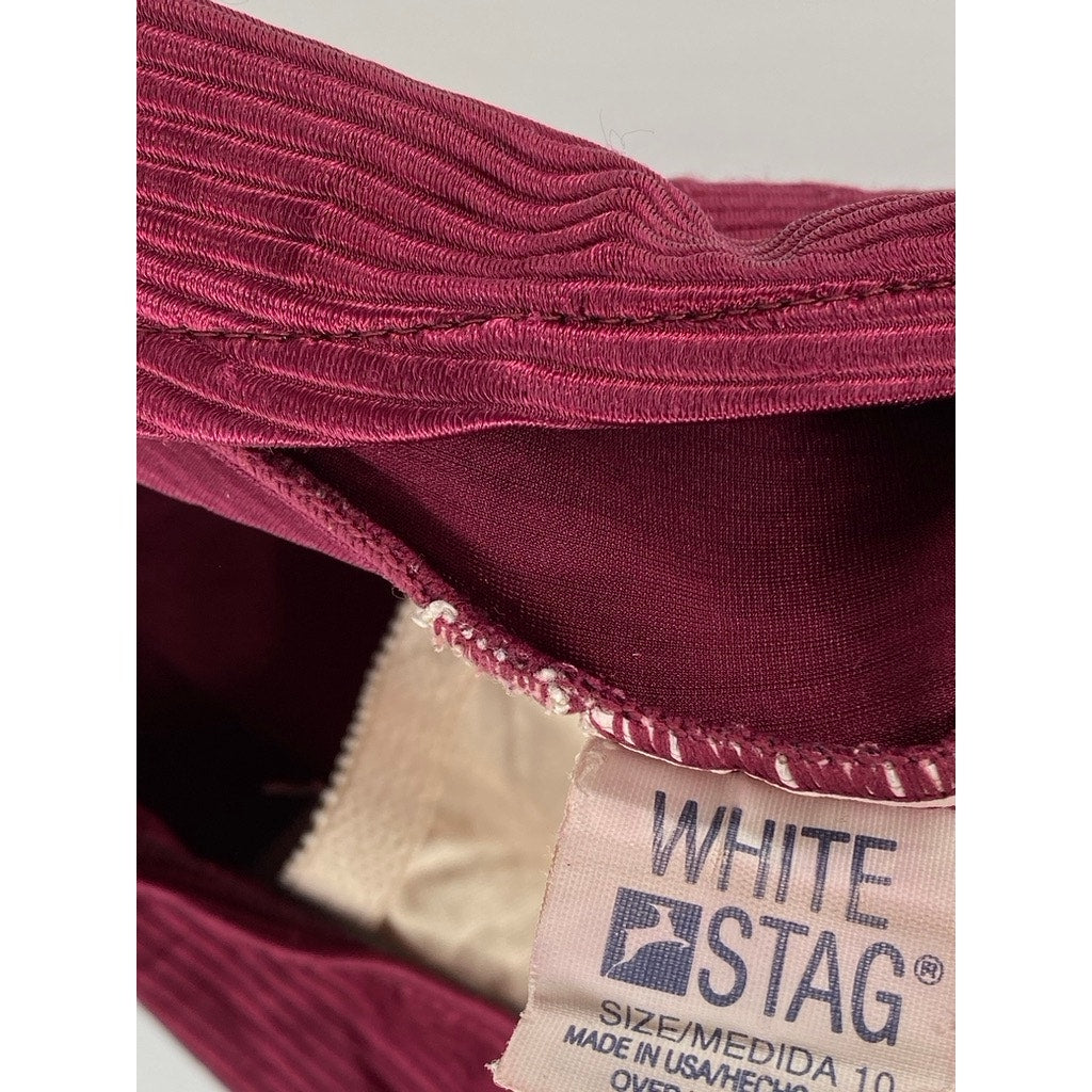 WHITE STAGS Women's Vintage Burgundy Ribbed Scoop-Neck Ribbed Swimsuit SZ 10