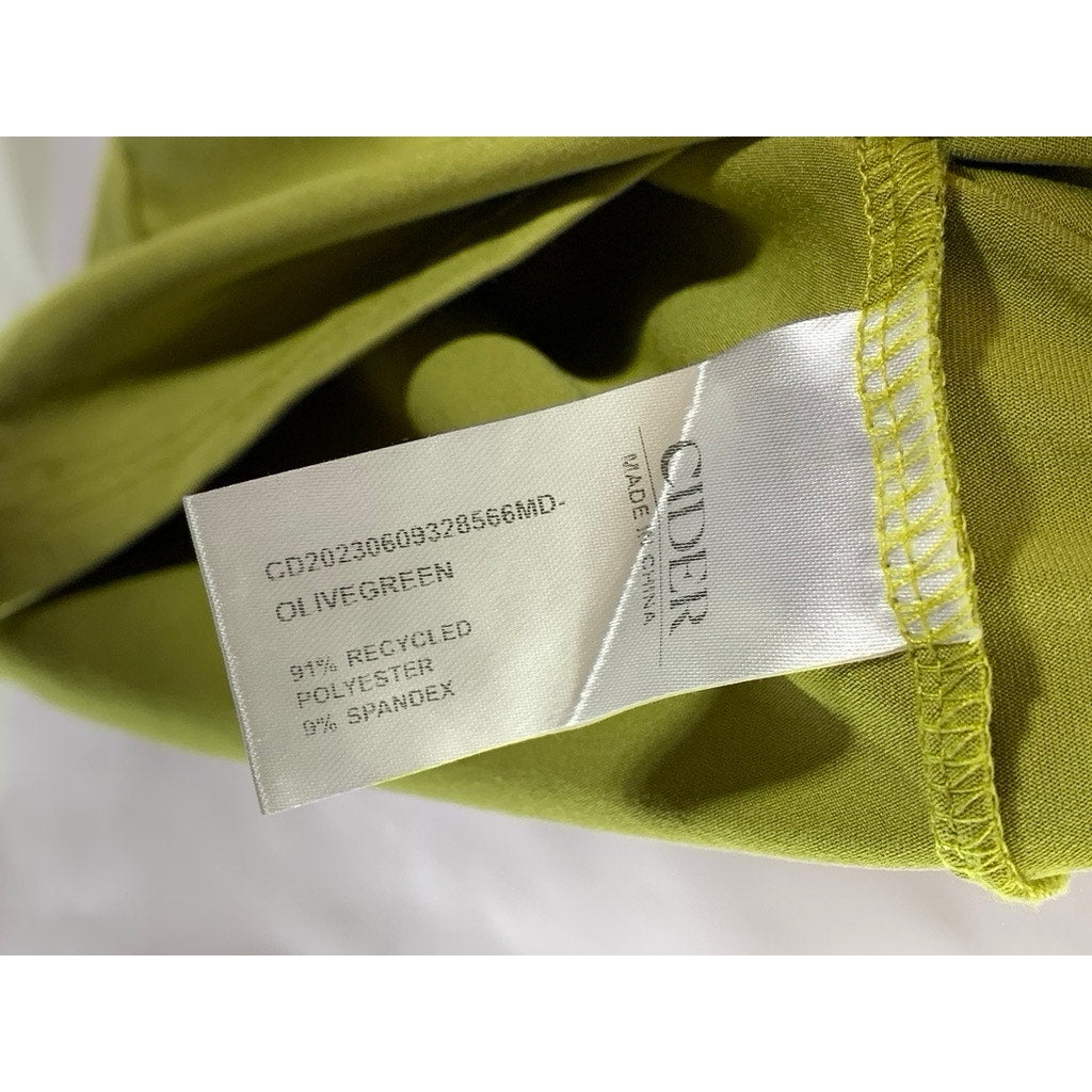 CIDER Women's Olive Green Asymmetrical Ruched Side Slit Maxi Dress SZ XS