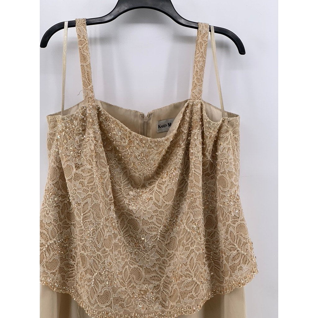 KAREN MILLER NY Women's Tan Embroidered Sequin-Beaded Formal Dress SZ 16