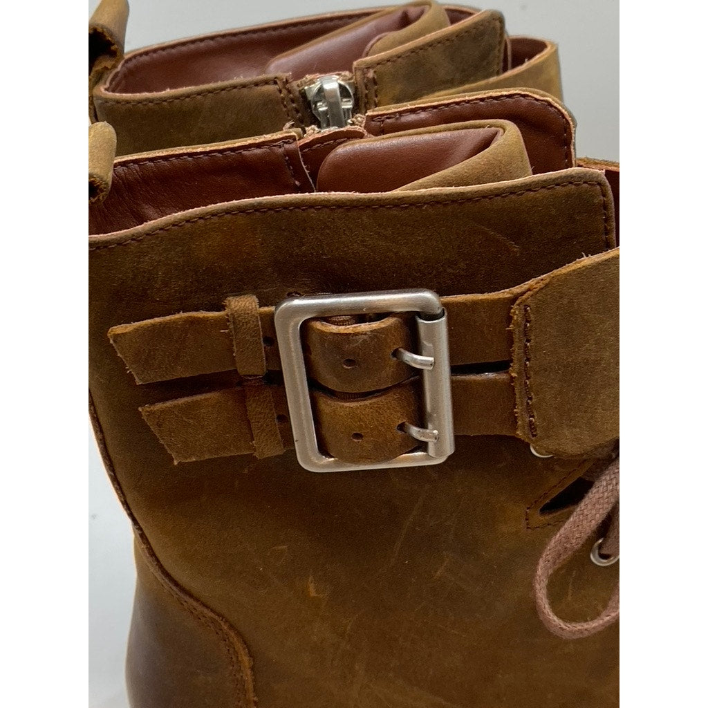 CLARKS Women's Brown Leather Orinoco Round-Toe Side-Buckle Combat Boots SZ 8.5