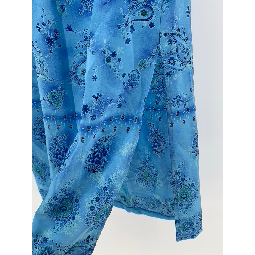 RIKKI J New York Women's Vintage Long Blue Paisley Skirt SZ L