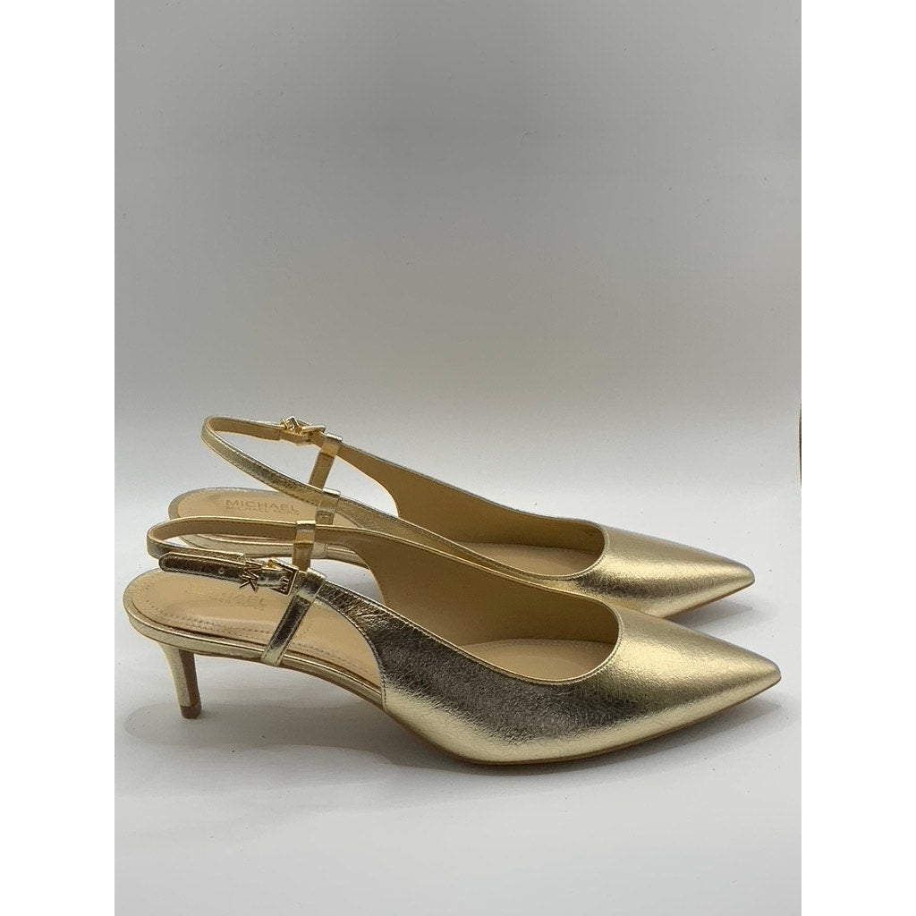 MICHAEL MICHAEL KORS Women's Pale Gold Doreen Kitten-Heel Pointed-Toe Heels SZ 9