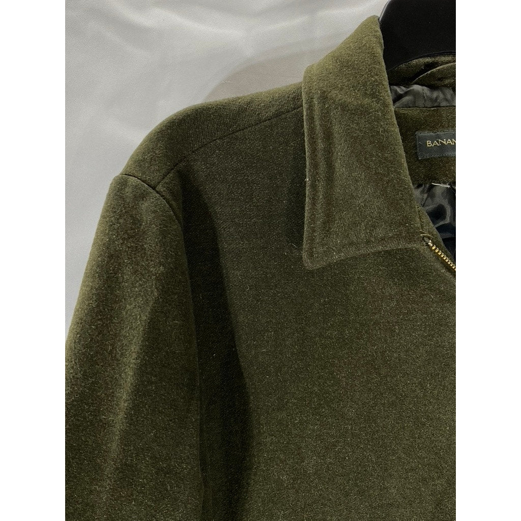 BANANA REPUBLIC Men's Olive Green Stand Collar Zip-Up Virgin Wool Jacket SZ S