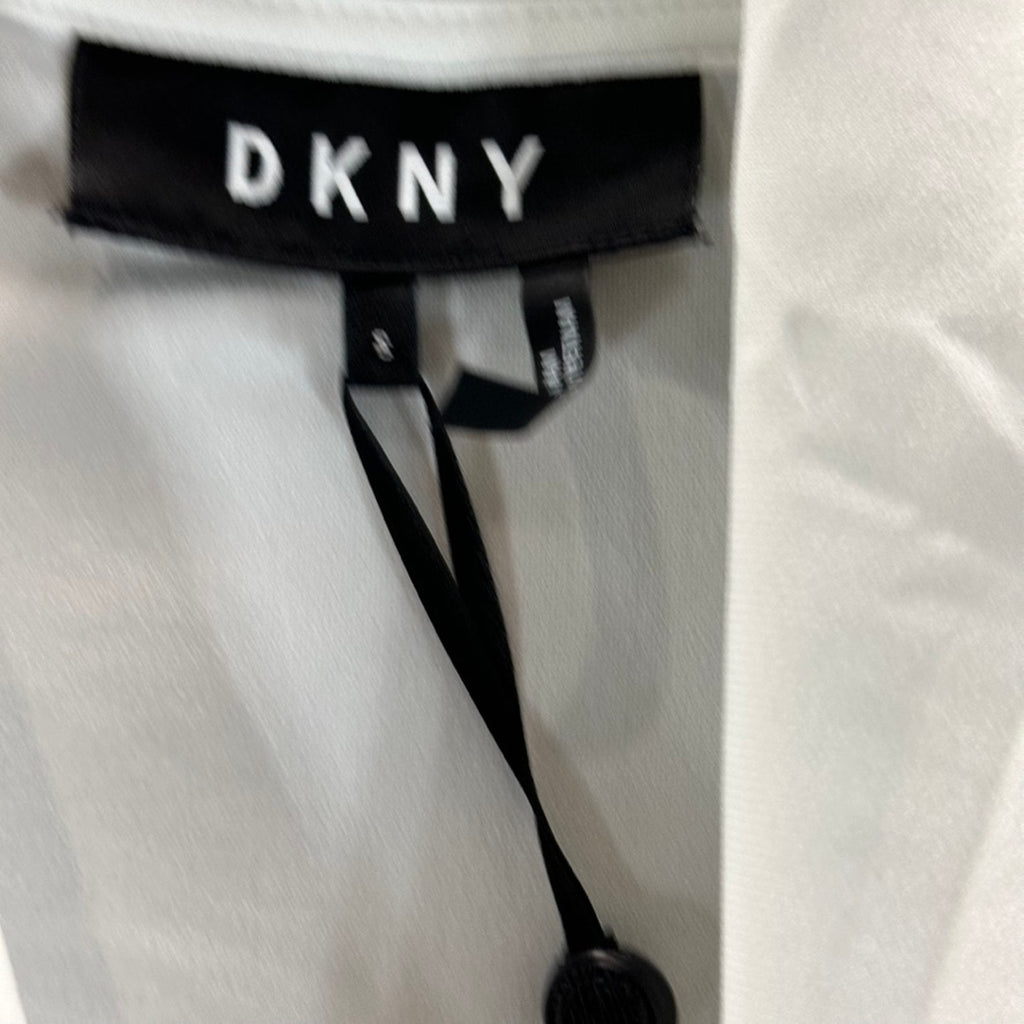 DKNY Women's White V-Neck Side Ruched  Short-Sleeve Top SZ S