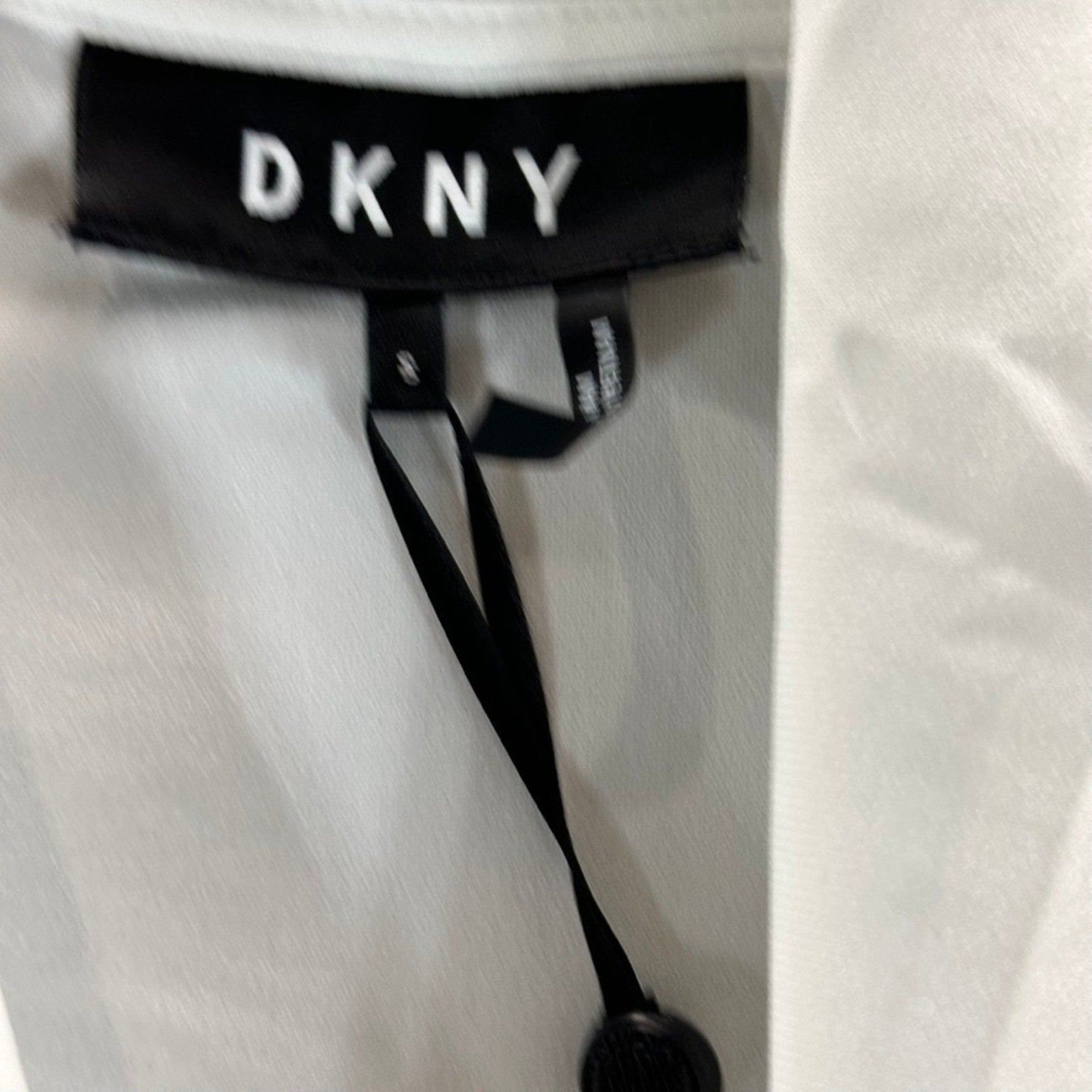 DKNY Women's White V-Neck Side Ruched  Short-Sleeve Top SZ S