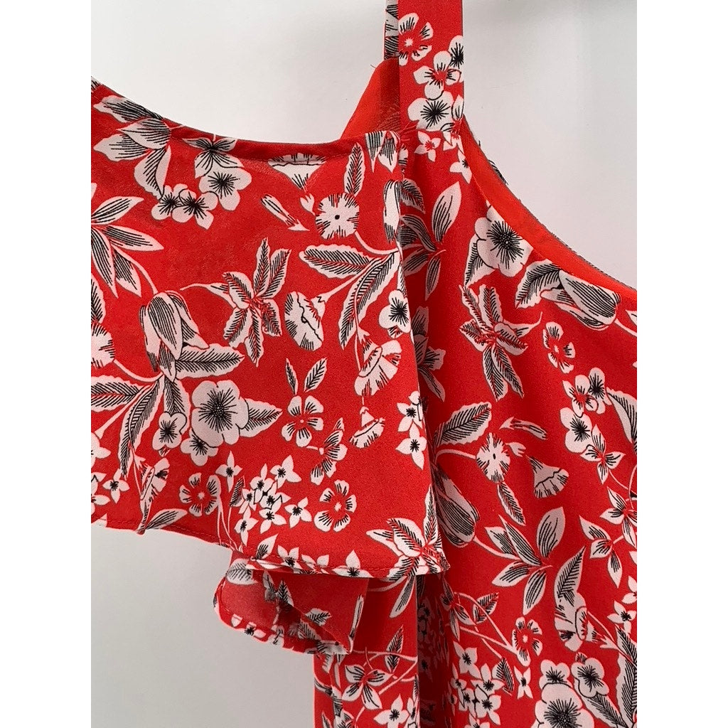 PARAPHRASE Women's Red Floral Cold-Shoulder Top SZ L