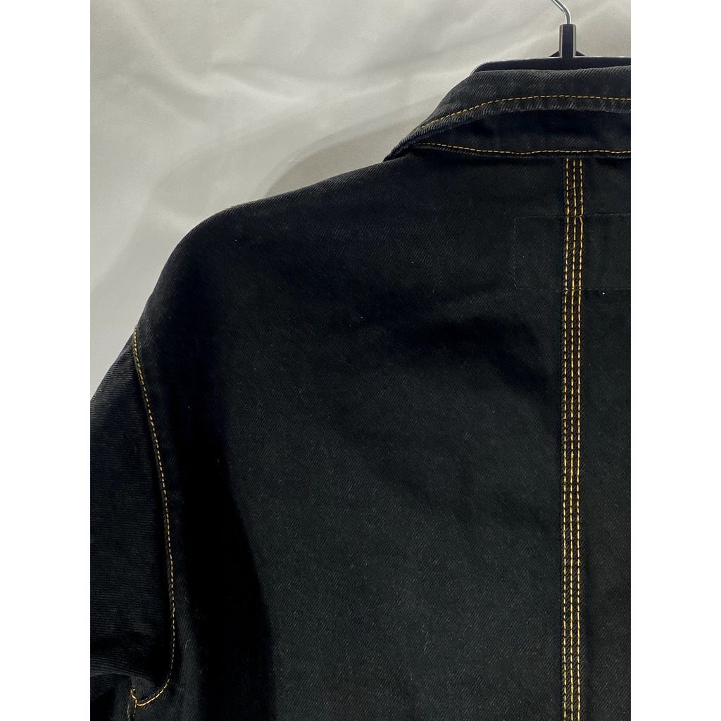 MONKI Women’s Black Denim Overstitch Four Pocket Trucker Jacket SZ XS