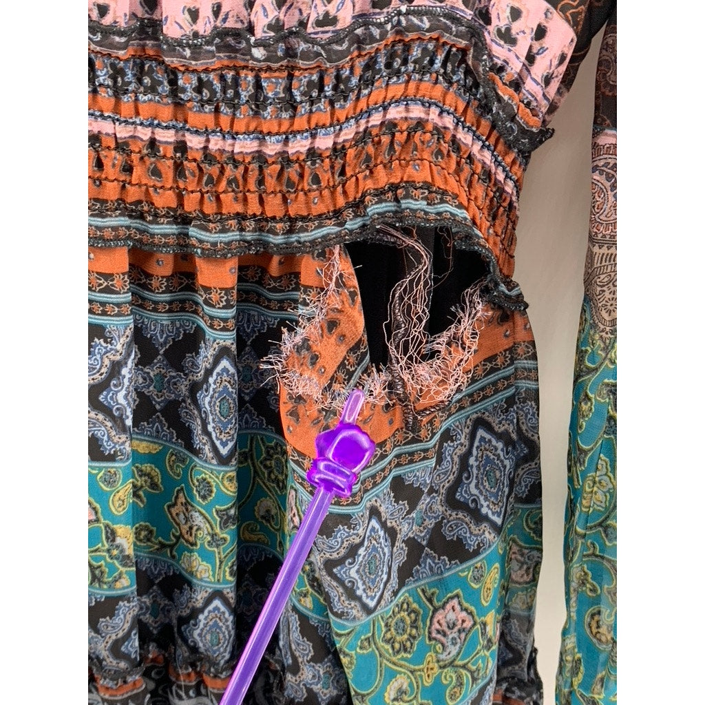 FIGUEROA & FLOWER Women's Black-Multi Print Long Sleeve Tiered Maxi Dress SZ XL